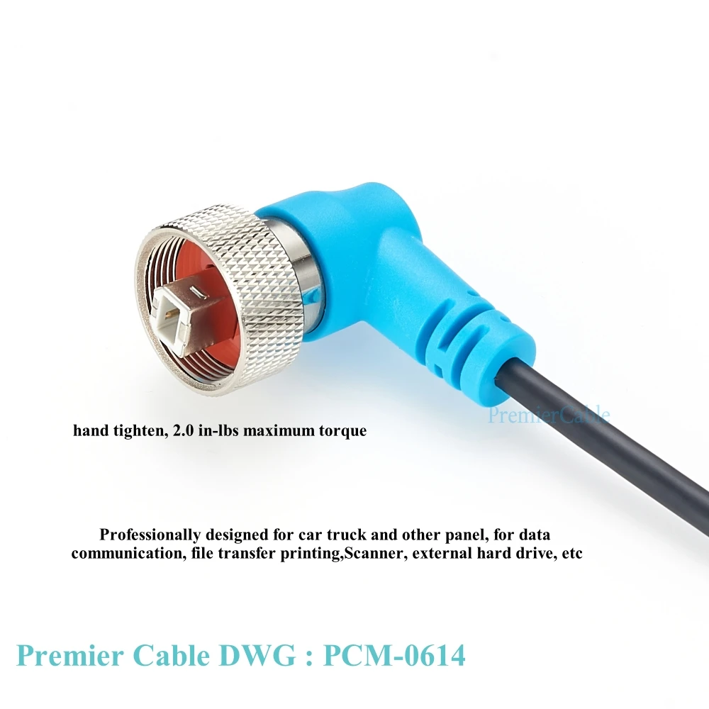 Right Angle IP67 Rugged USB 2.0 Type B Male to Male Cable Embedded Flush Panel Mount USB B Printer Cable for Scanner Hard Disk