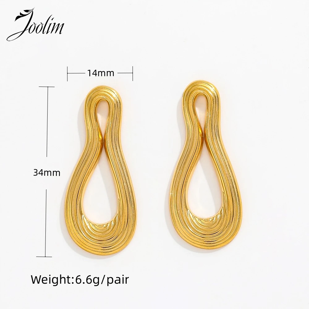 Joolim Jewelry High Quality PVD Wholesale Fashion Multi-layer Line Texture Splicing Hoop Stainless Steel Earring for Women