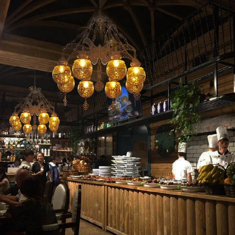 American retro chandelier cafe B & B hotel clubhouse classical lamps Xinjiang restaurant hollow carved decorative lamp