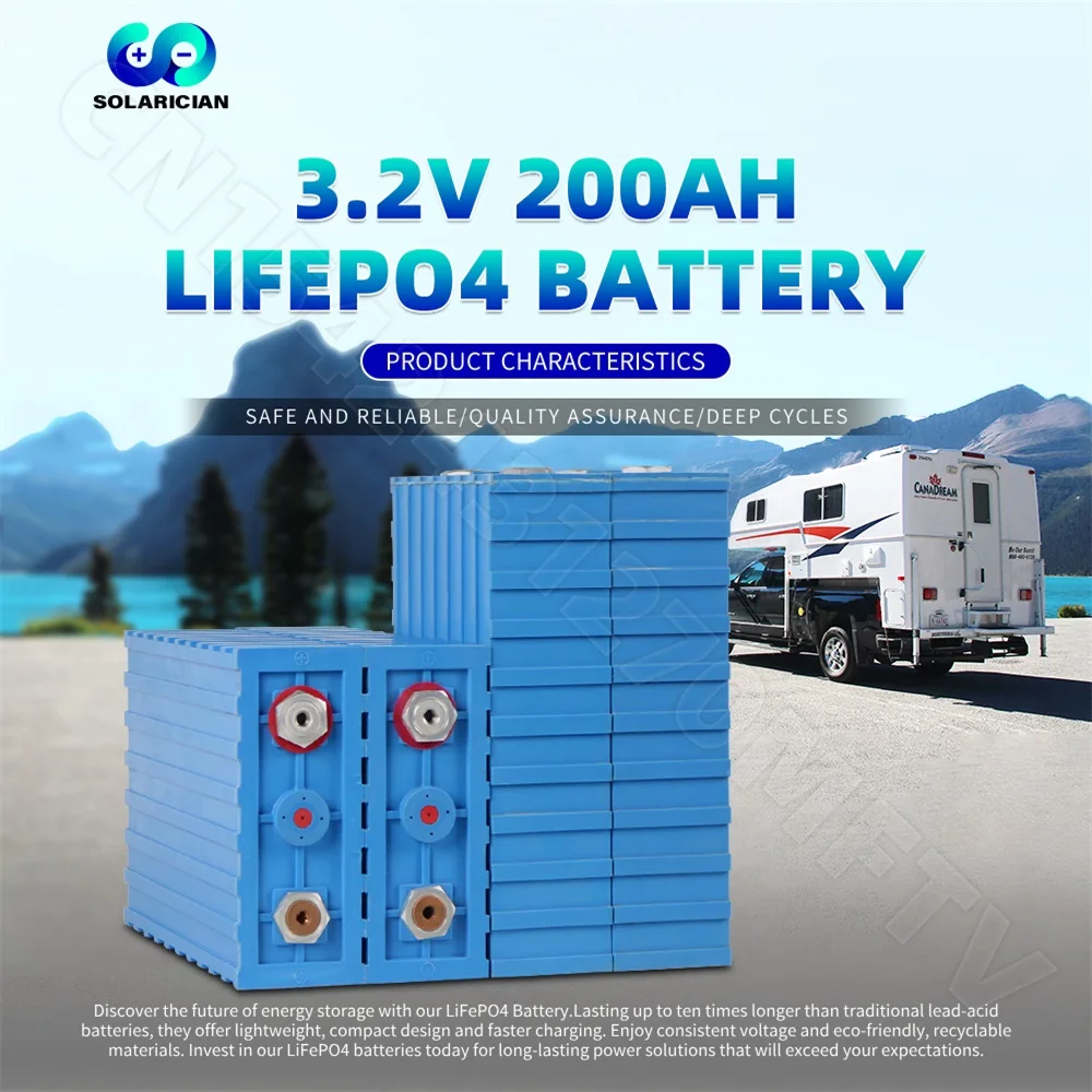 Lifepo4 200Ah Battery 3.2V Inverter 12V 24V 48V Rechargeable Batteri Pack RV Golf Carts Solar Energy Storage System With Busbars