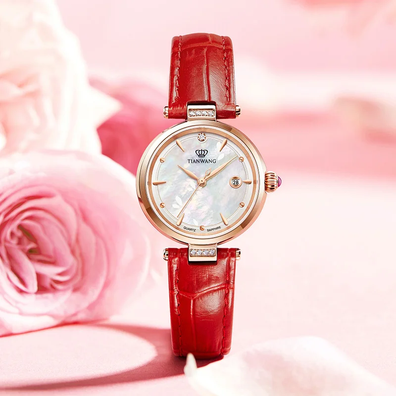 TIAN WANG Women\'s Watches Fashion Leather Watch Ladies Quartz Wristwatches Flower Series Small Petal Belt Women Lady Wrist Watch