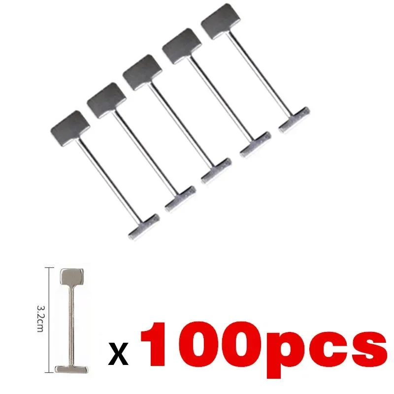 100Pcs T-shaped Steel Needle Alignment Tile Leveling Wedges Tile Spacers System Flat Ceramic Leveler for Floor Wall Construction