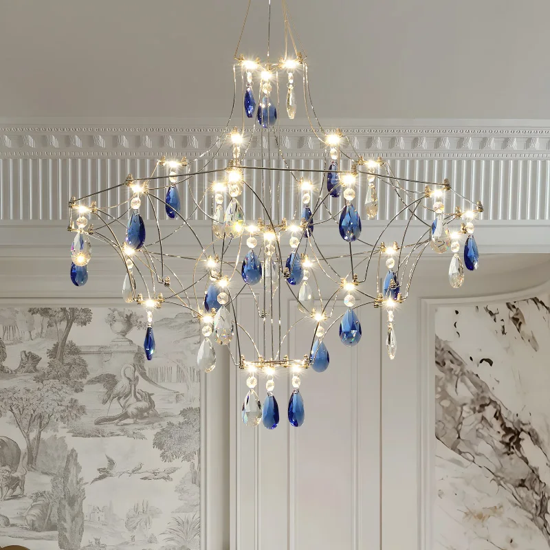 الفرنسية الفاخرة الأزرق كريستال قلادة Led أضواء رومانسية الفن المعيشة غرفة الطعام الثريات الإضاءة ديكور غرفة نوم مصابيح معلقة #2