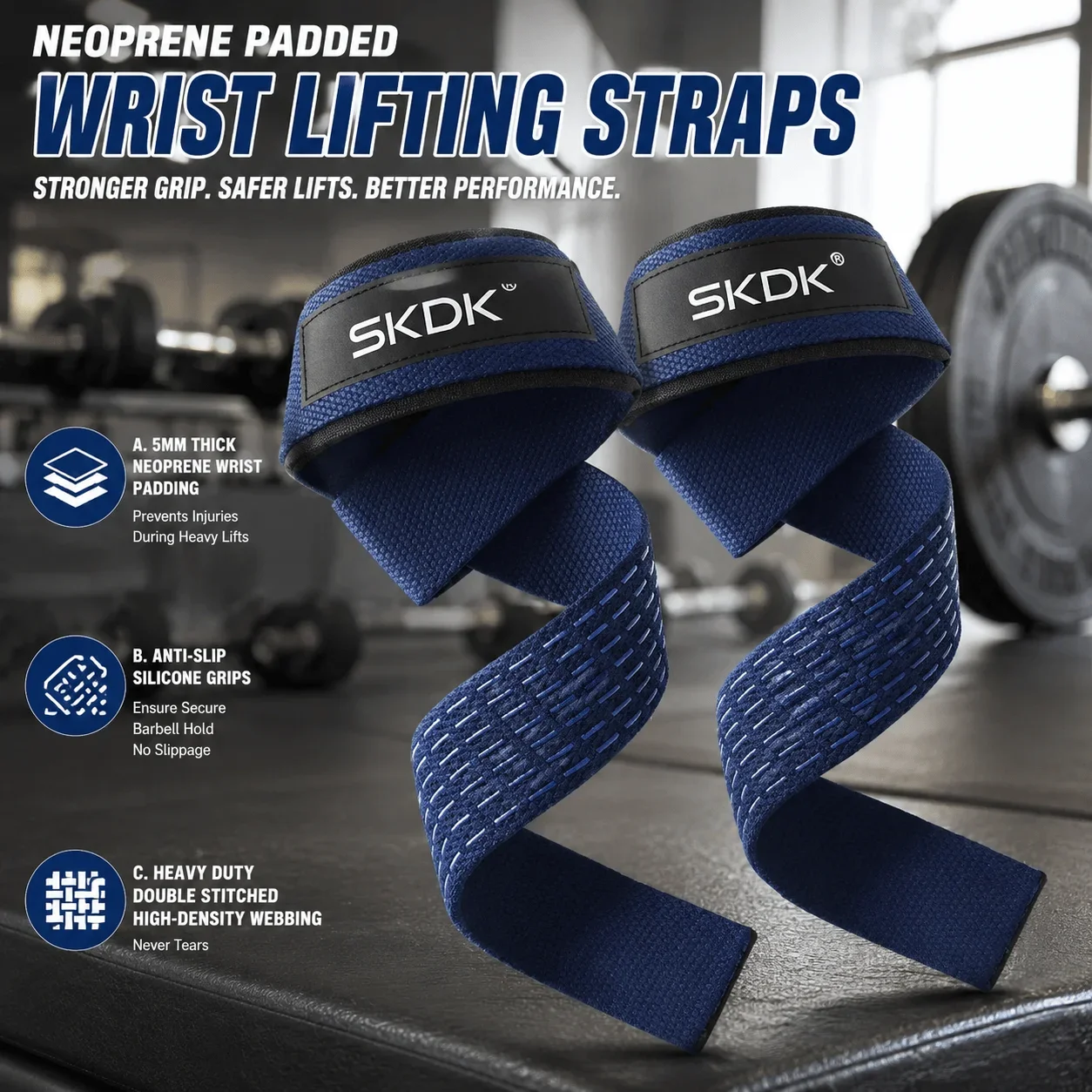 Lifting Straps Wrist Support Weightlifting Grips With 5MM Neoprene Padding Anti-Slip Silicone Heavy Duty Deadlift Straps For Men Women Gym Fitness Accessories Crossfit Training Equipment Powerlifting Wrist Wraps Bodybuilding Gear Home Workout Strength