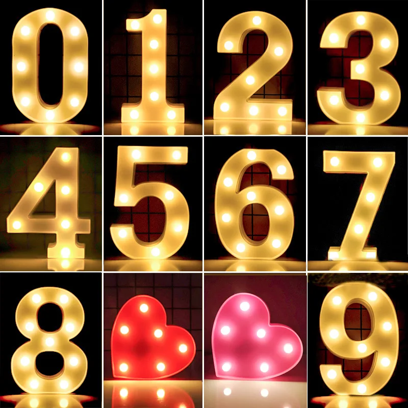 21cm Warm Light Up Mini Figure LED Night Lamp Number 0-9 Frame Digital Marquee Sign Wedding Birthday Christmas Decorations 2023