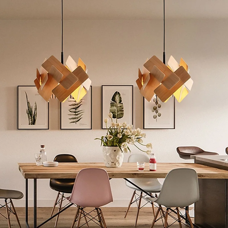 Nordic Minimalist Bedroom LED Pendant Lamp Restaurant Bar Light Designer Modern Art Lighting Fixture Wood Small Chandelier Decor