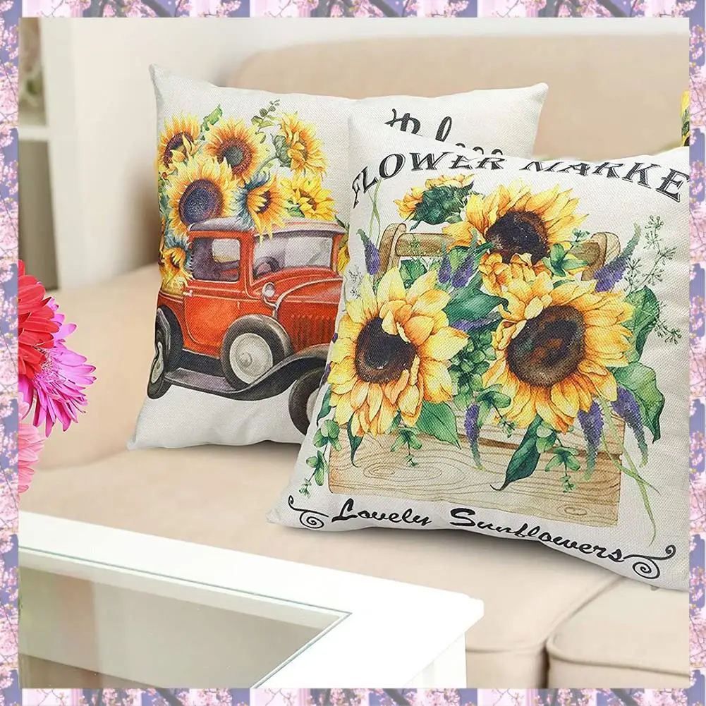 L73A 2025-Farm Sunflower Pillow Covers 18X18 Inch Set Of 4 Summer Decorative Throw Pillowcase Farmhouse Decor For Home