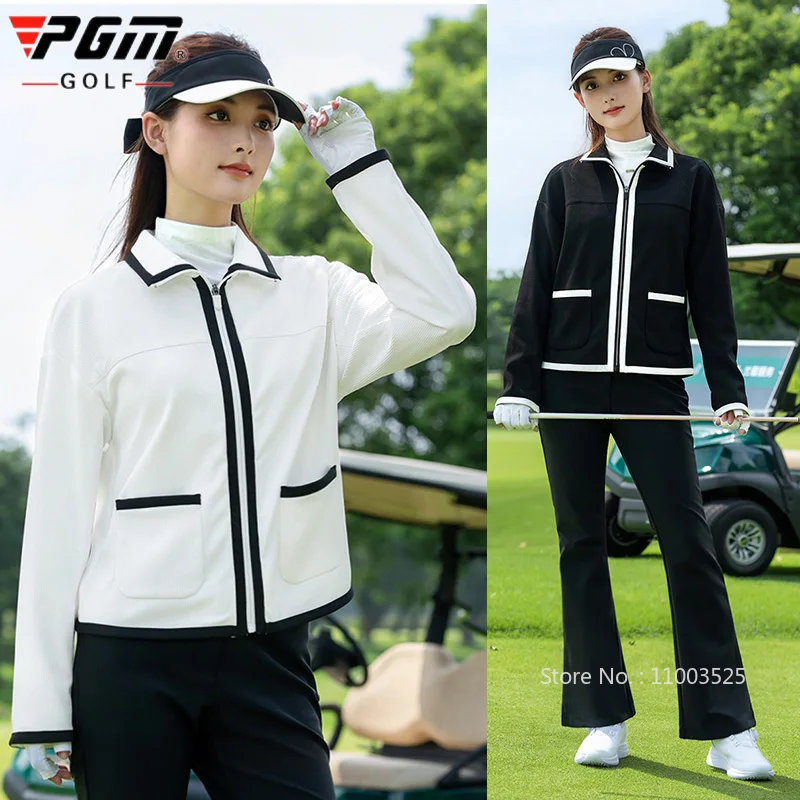 PGM New Golf Jacket for Women Spliced Zipper Fashion Coat Ladies Lapel Long Sleeves Windproof Jackets Fashion Casual Tops