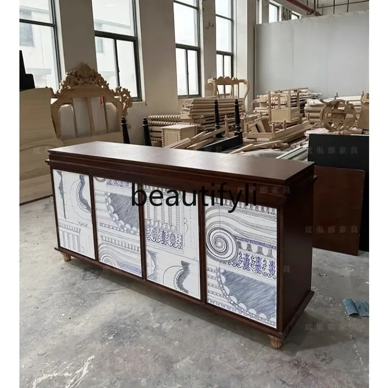 

NQ09Painted/Vintage dining room side cabinet/Living room rectangular locker/Customizable