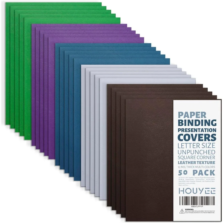 Confezione da 50 confezioni da 12 mil con texture in pelle, rilegatura in carta, rilegatura per presentazioni, 8,5x11 Ihes, dimensioni lettera Mult UnPuhed