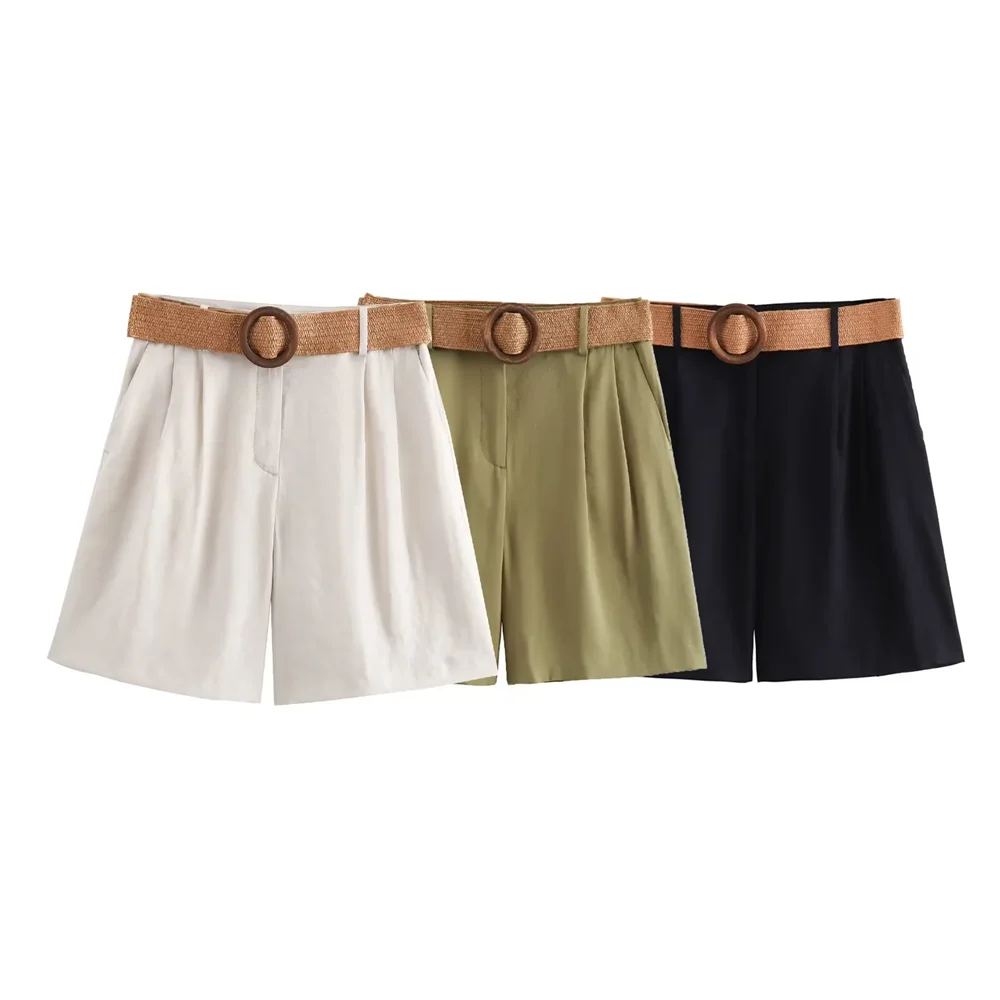 

Casual shorts for women loose fitting linen material wide legs straight leg slimming pants fashionable and casual style
