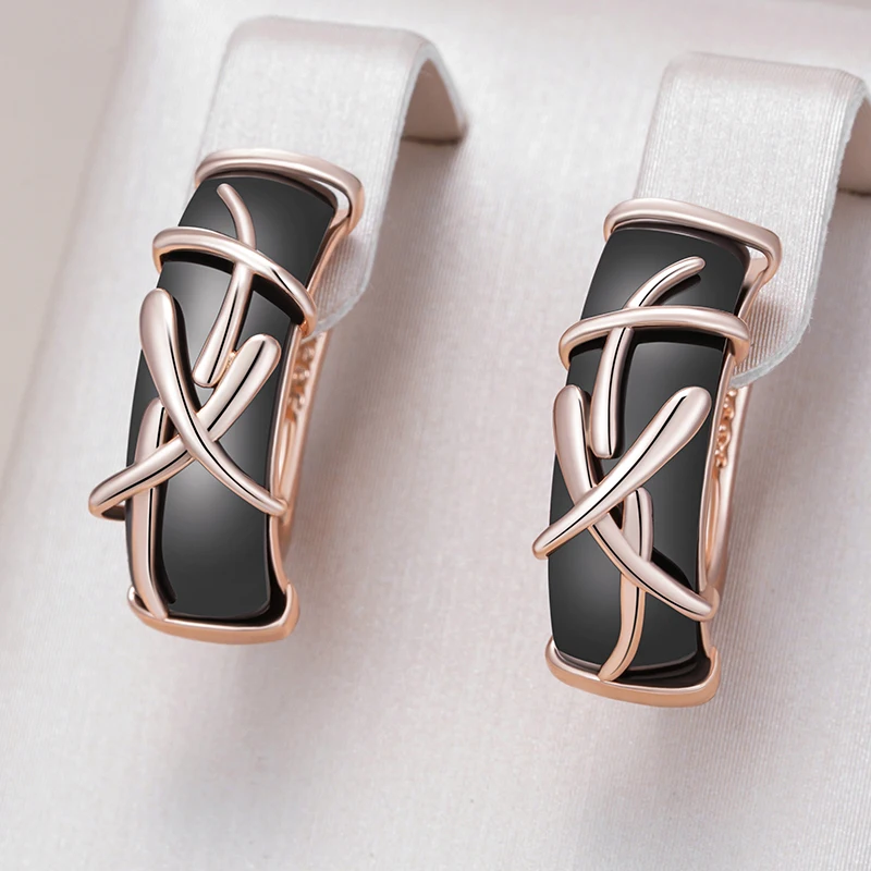 Kinel Hot 585 Rose Gold Color Black Ceramics Dangle Earrings For Women Branches Accessories High Quality Daily Fine Jewelry