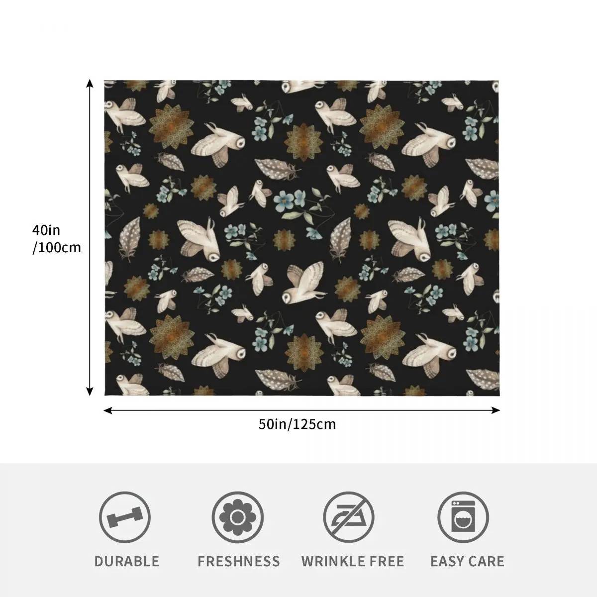 نمط بومة الحظيرة باللون الأسود، بطانية رمي مزخرفة، بطانيات لحاف منقوشة ناعمة وناعمة #4