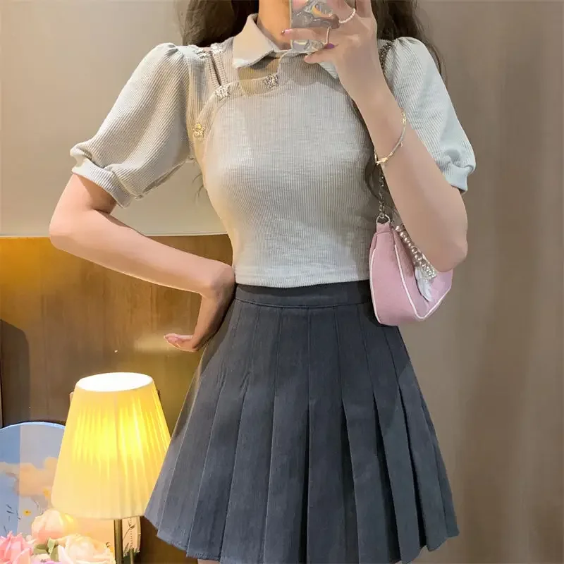 Summer Outfit Woman Tshirt Slim Polo Neck T Shirt for Women with Collar Cheap Tops Pulovers Youthful Elegant Luxury Y2k Fashion