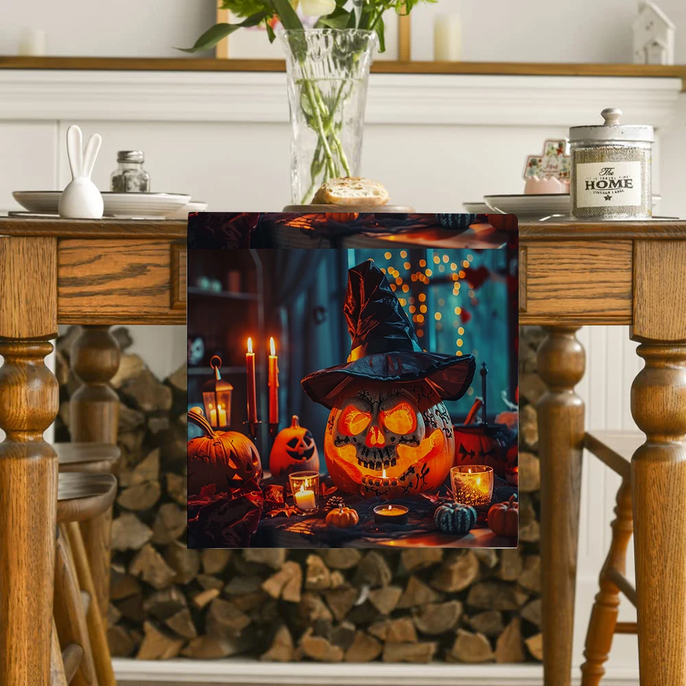 Halloween Jack-o-lantern Wizard Hat Table Runners Washable Dresser Dining Coffee Table Runner Wedding Holiday Party Decor