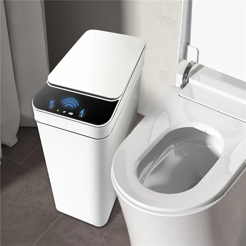 Bathroom Trash Can with Lid Touchless Automatic Garbage Can Slim Motion Sensor Smart Trash Bin for Bedroom,Office,Living Room