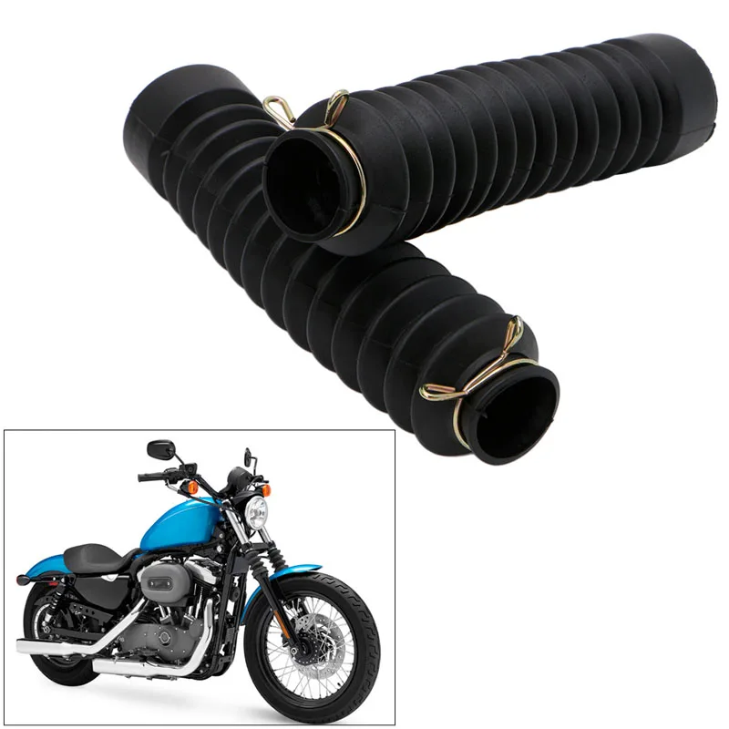 2 pçs garfo dianteiro da motocicleta capa poeira polainas jacarés botas amortecedor preto