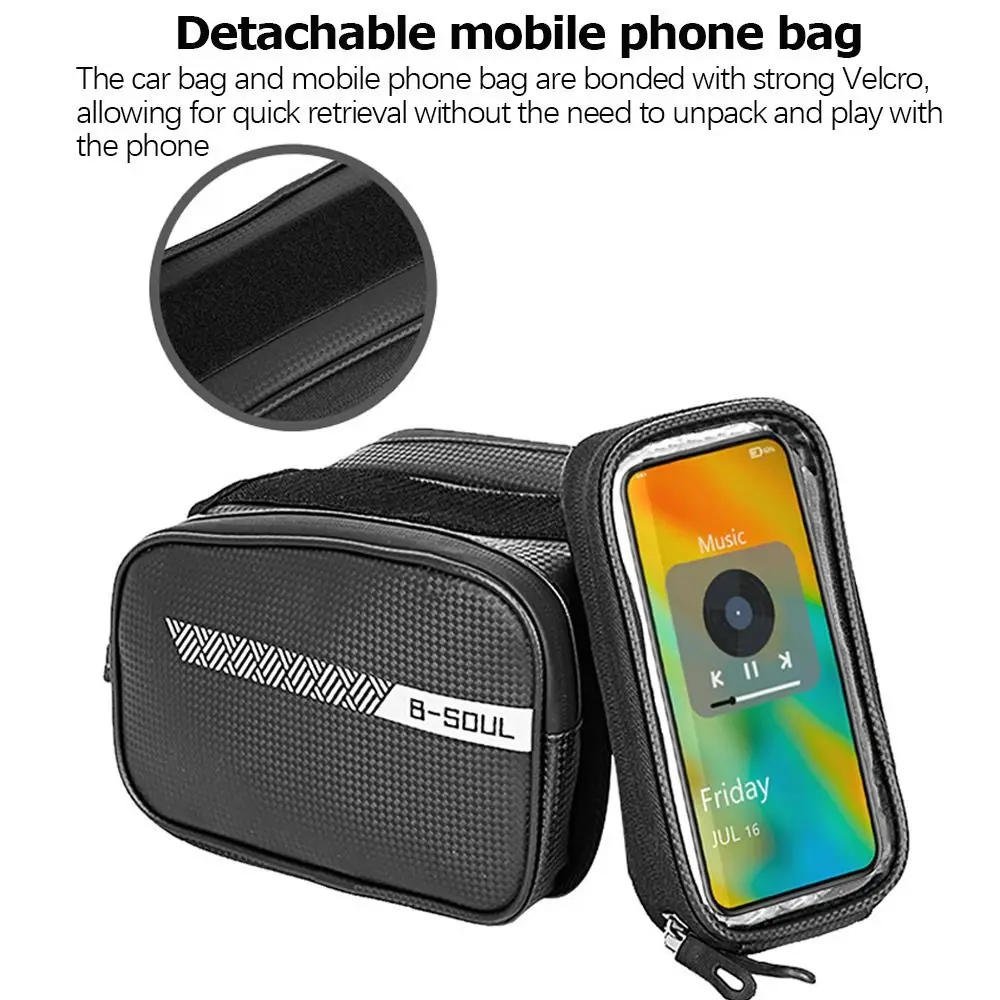 Reflective Pattern Bike Pouch Phone Case Bicycle Top Frame Bag Bike Front Beam Saddle Bag 1.5L