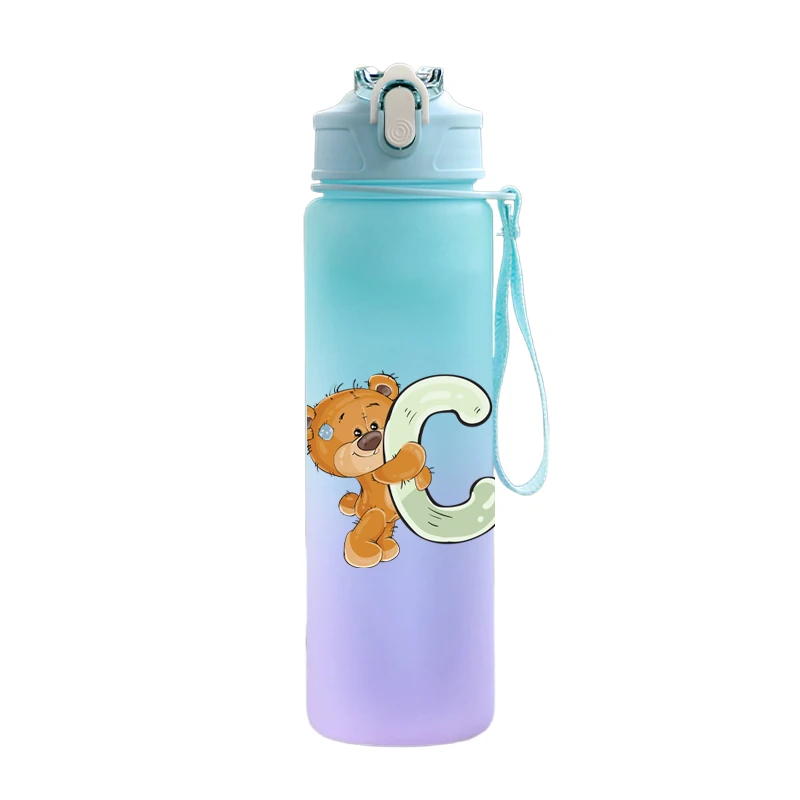 Cartoon 750ml Water Bottle Letter Printed Lovely A-Z Large Capacity Drinking Cup Portable Outdoor Sports Water Cup Children Gift