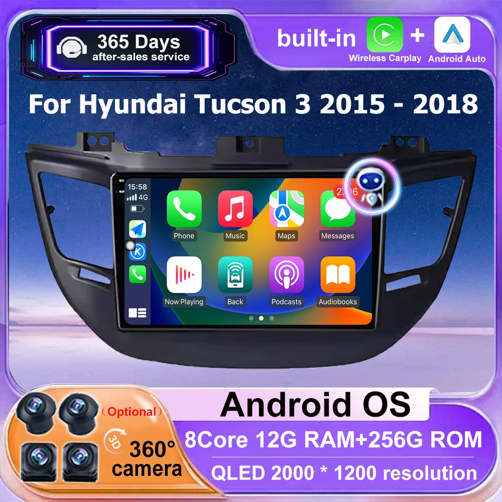 

Android 16 For Hyundai Tucson 3 2015 - 2018 Car Radio Multimedia Video Player GPS Navigation Wireless Carplay BT 360 Camera WIFI
