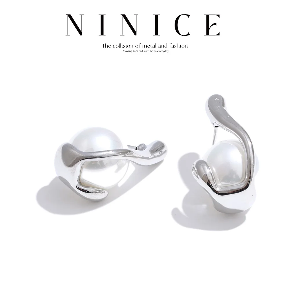 NiNice Stainless Steel Imitation Pearl Design Earrings Fashion Unique Personalized Korean Niche Selection Jewelry Gift