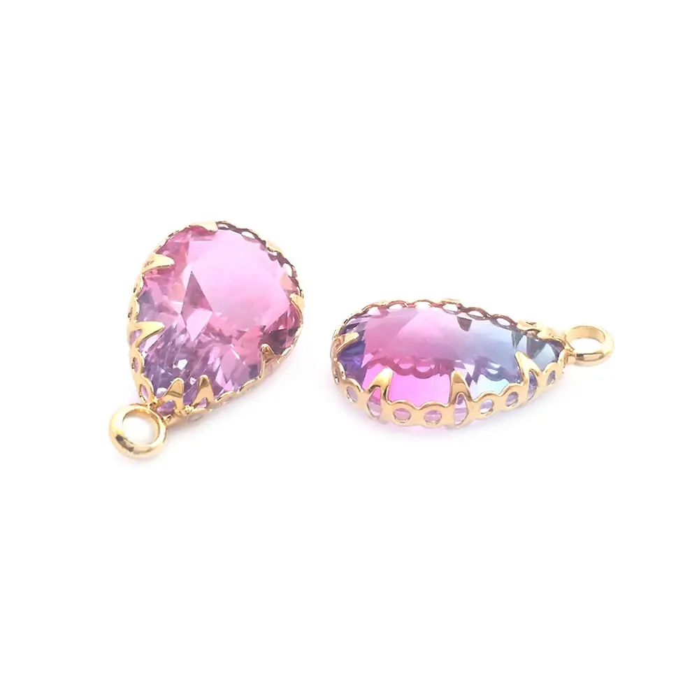 18K Gold Color Colorful Rainbow Drop Shape Charms Pendants High Quality Necklace Earrings Accessories Rosediy official-website