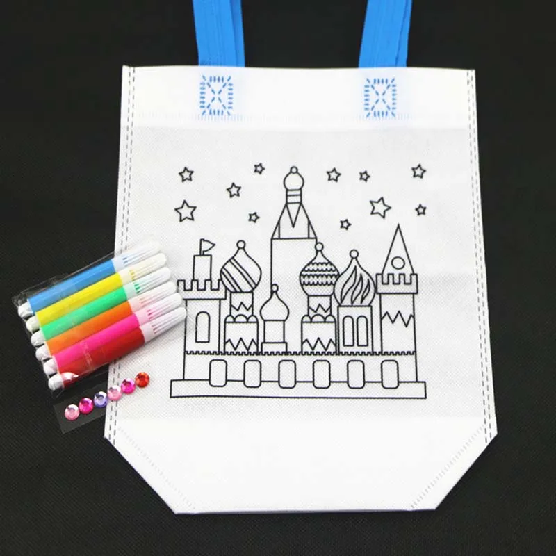 6~20pcs Non Woven Storage Bag White Cartoon Pattern Shopping Bag with Handle Festival Gift Party Favors Handmade DIY Bag TMZ