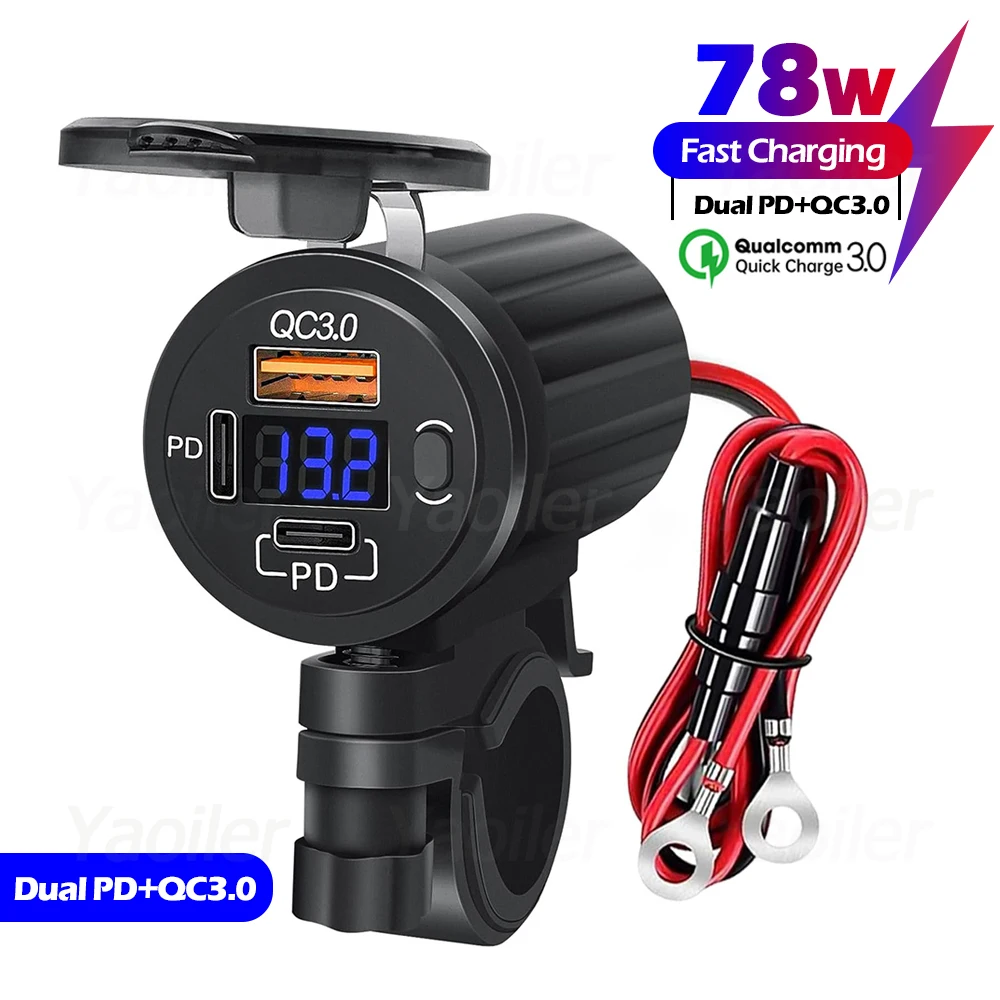 

Hot Sale 12V Motorcycle QC 3.0 USB Fast Charger Waterproof with Type C Port New PD Outlet Handlebar Mounting Cellphone Chargers