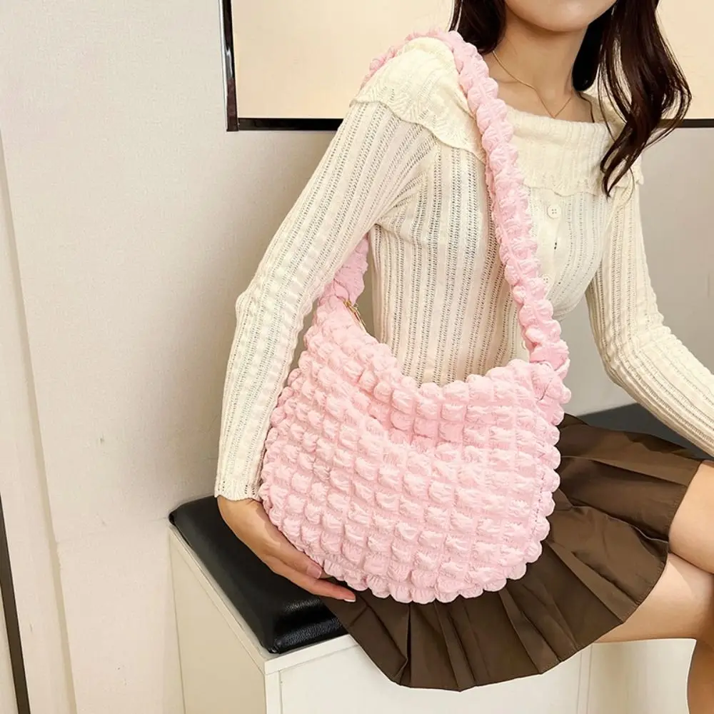 

1 Pc Women Cloud Shoulder Bags Pleated Bubble Large Capacity Female Underarm Bag Tote Shopping Bag Soft Cloth Ruched Handbag