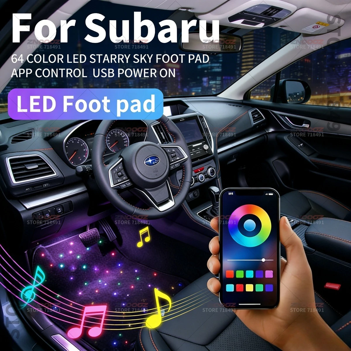 For SubaruImpreza Legacy WRX WRX STI Crosstrek Forester Outback Tribeca AscentBRZ USB Car LED Starry Sky Foot Mat DIY Can Be Cut