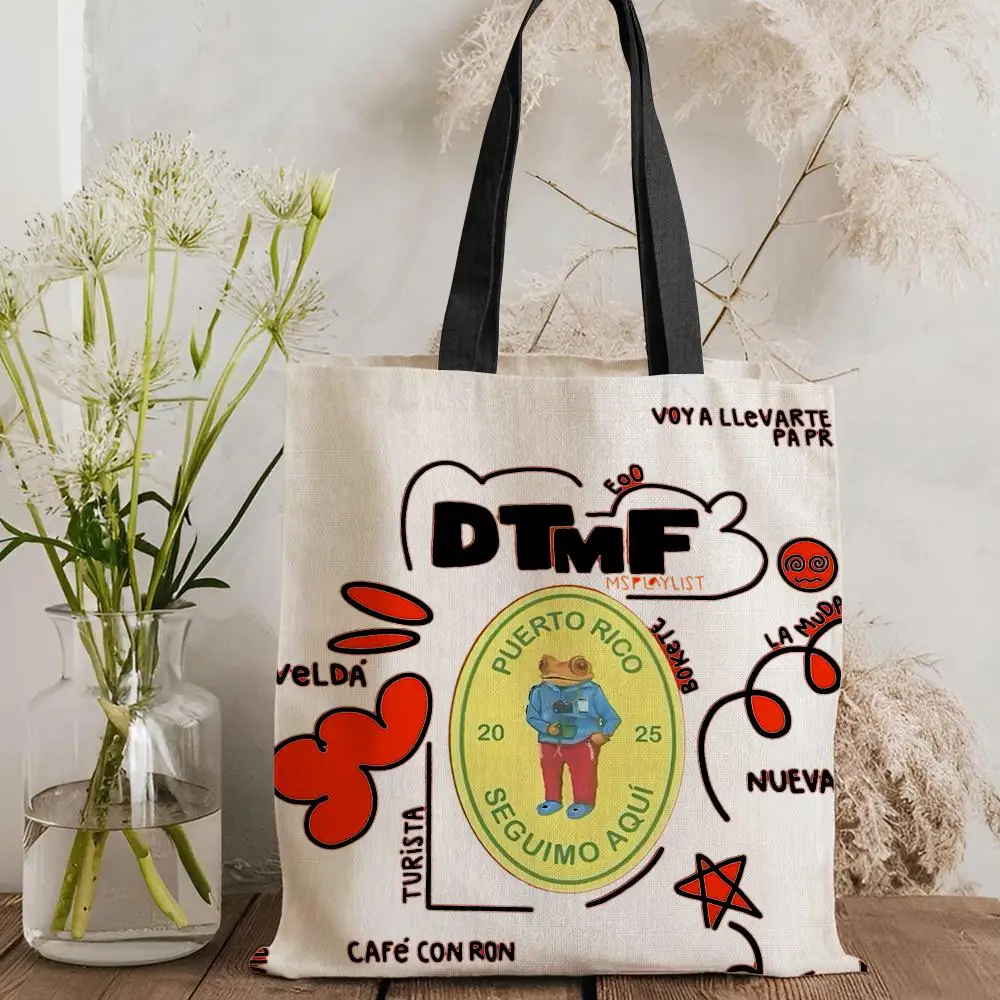 B-Bad B-Bunny 2026 World Tour DtMF Storage Bags Canvas Double-Sided Print Tote Bag Large Capacity Shoulder Shopping Handbag