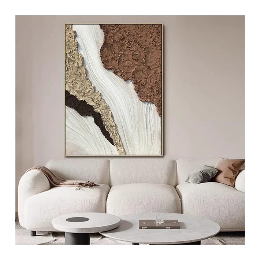 Hand Painted Earth Color Beach Waves Modern Seascape Painting 3D Texture Abstract Wall Art Home Decoration