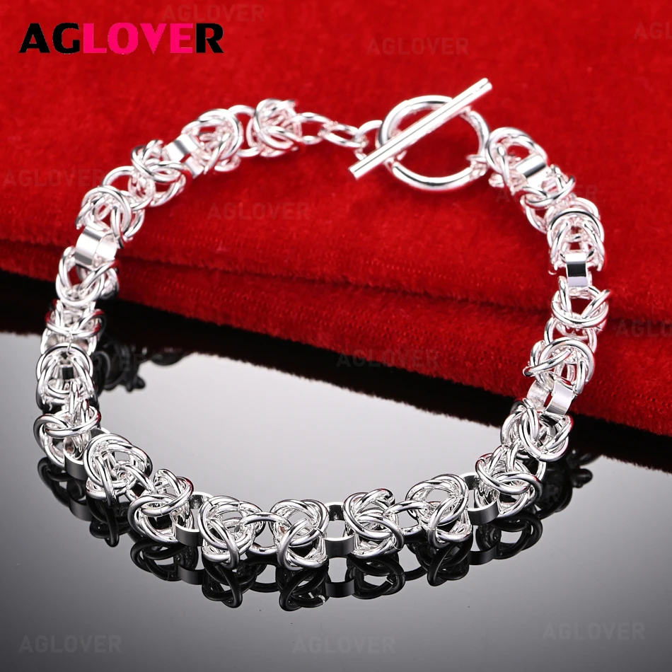 

AGLOVER 925 Sterling Silver Geometric Multi-Circle OT Buckle Braided Bracelet Women Charm Fashion Holiday Gift Jewelry