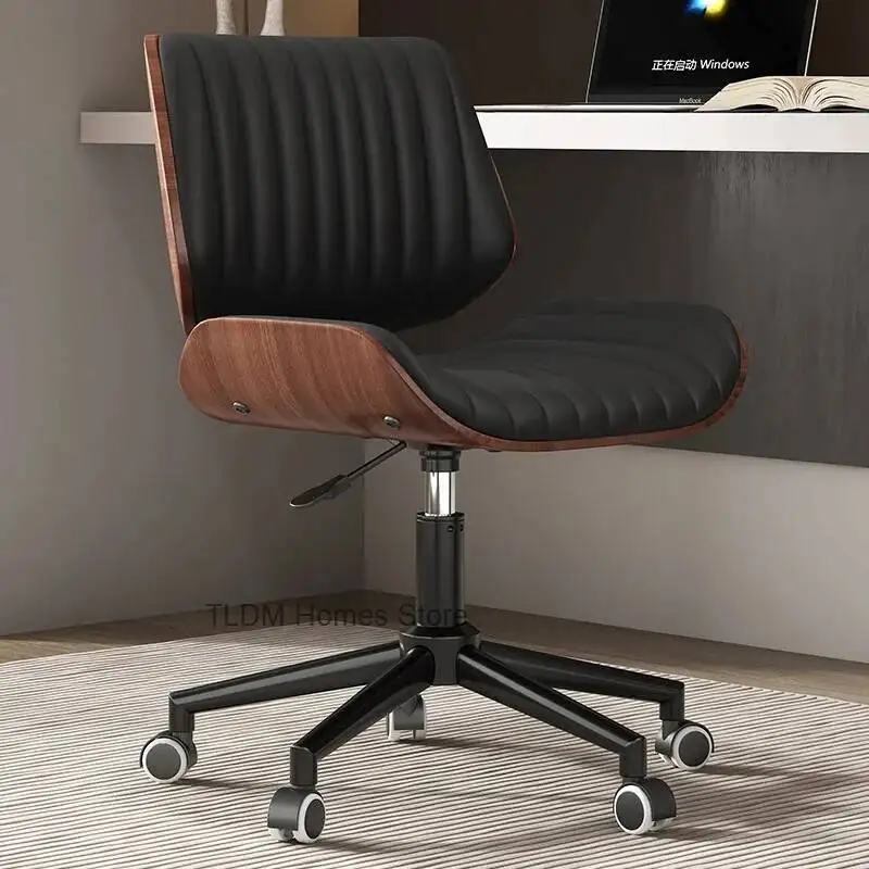 Desk Luxury Italian Leather Light Solid Office Chair, Wood Chair, Genuine Computer Material, Chair, High Quality, Designer Style