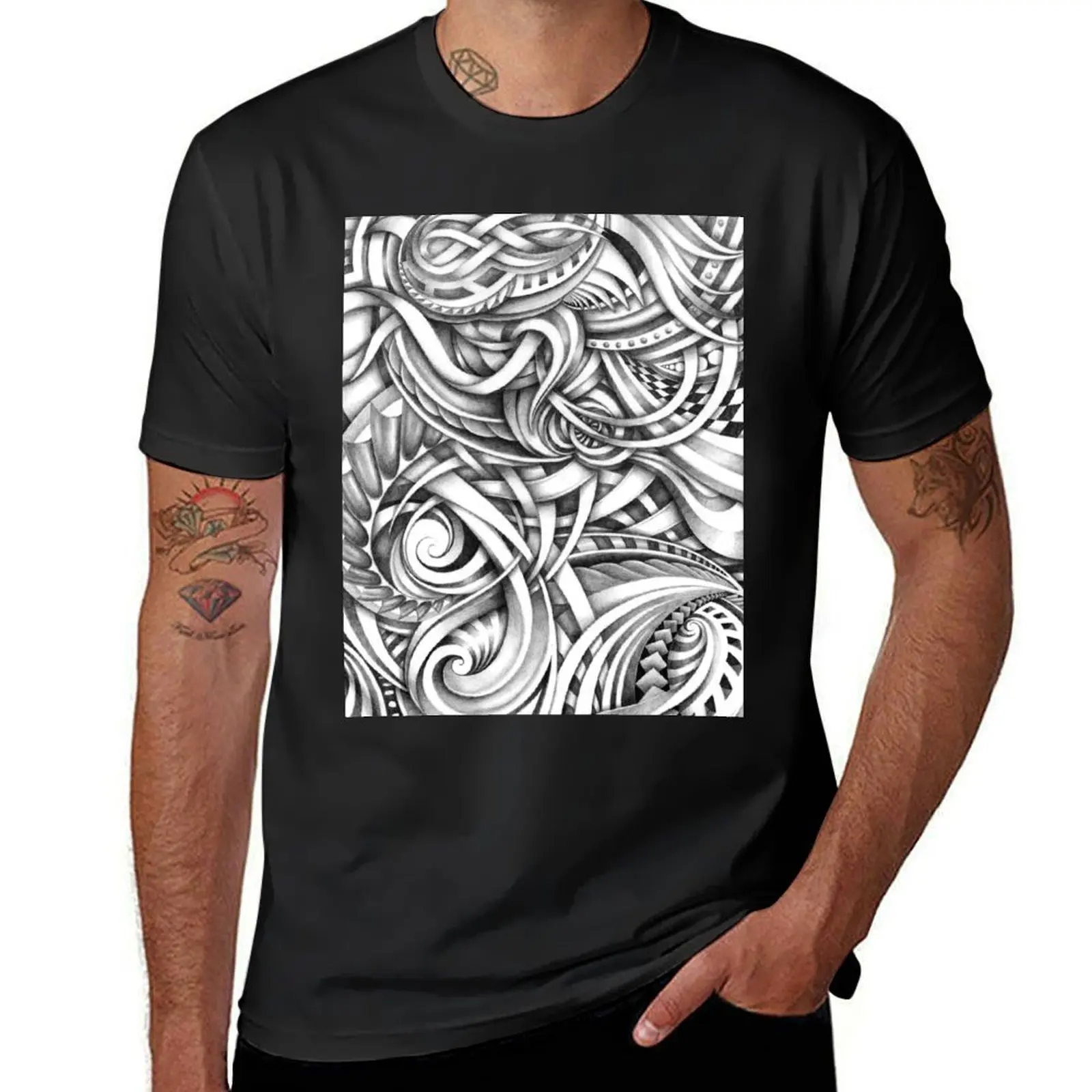 Escher Like Abstract Hand Drawn Graphite Gray Depth T-Shirt summer top sublime funny t shirts for men