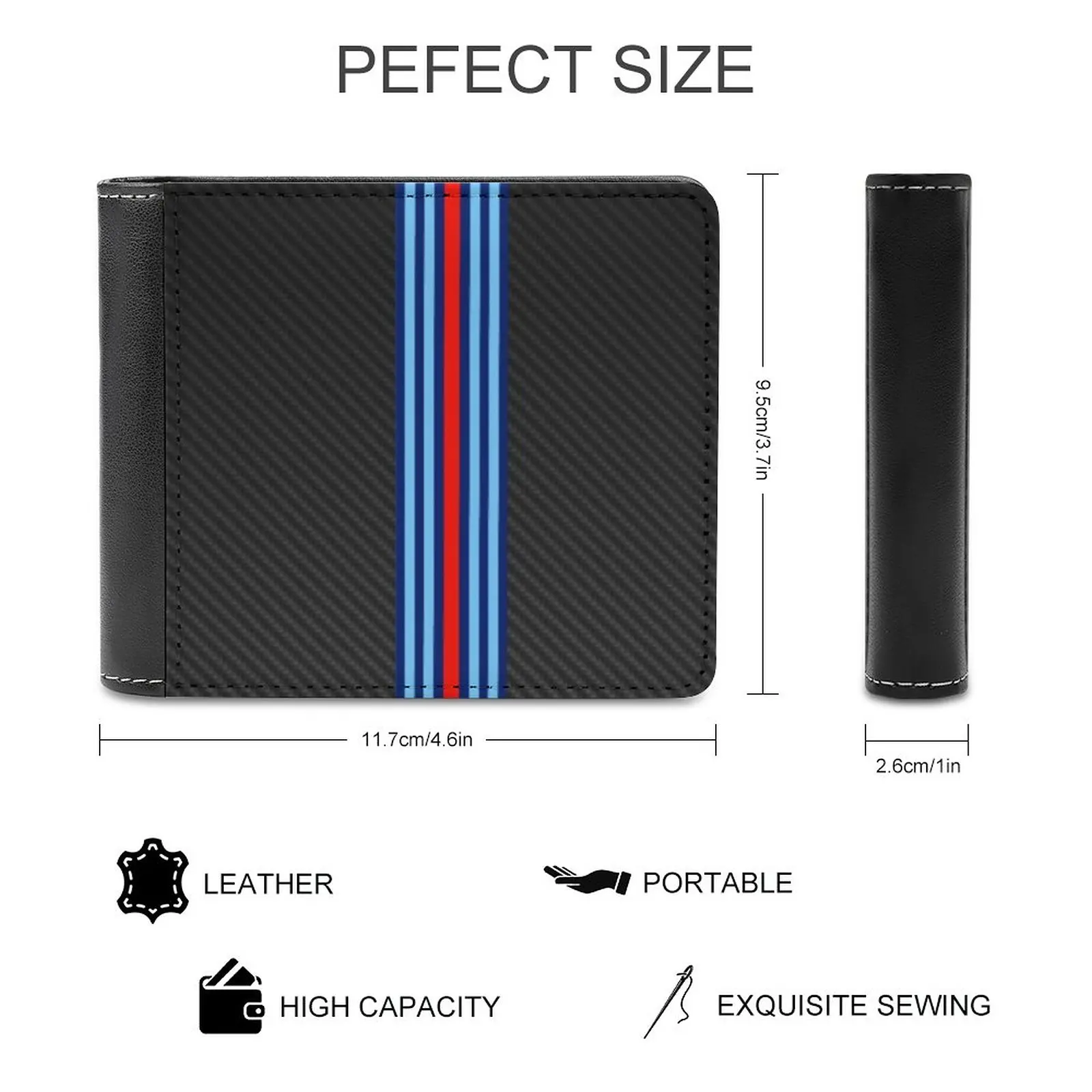 Carbon Fiber Racing Stripes 3 Leather Wallet Men's Wallet Diy Personalized Purse Father's Day Gift Carver Christmas Racing