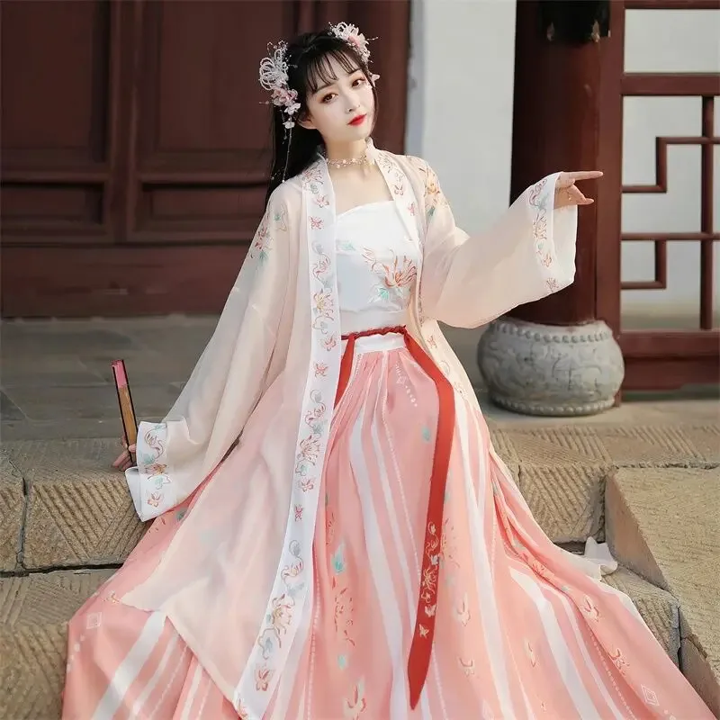 

qq023Ancient Traditional Chinese Women Elegant Hanfu Dress Fairy Embroidery Stage Folk Dance Costume Retro Song Dynasty 3 Piece