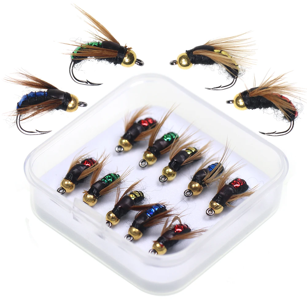 #14 Bead Head Fast Sinking Nymph Scud Fly Bug Worm Trout Fishing Flies Artificial Insect Fishing Bait Lure