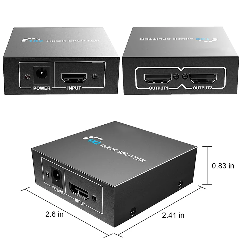 1080P HDTVスプリッター 1入力2出力 HDTVビデオ分配器スイッチ 1x2 デュプリケート/ミラーリングスクリーンディスプレイコンバーター ノートパソコン/PCモニター用