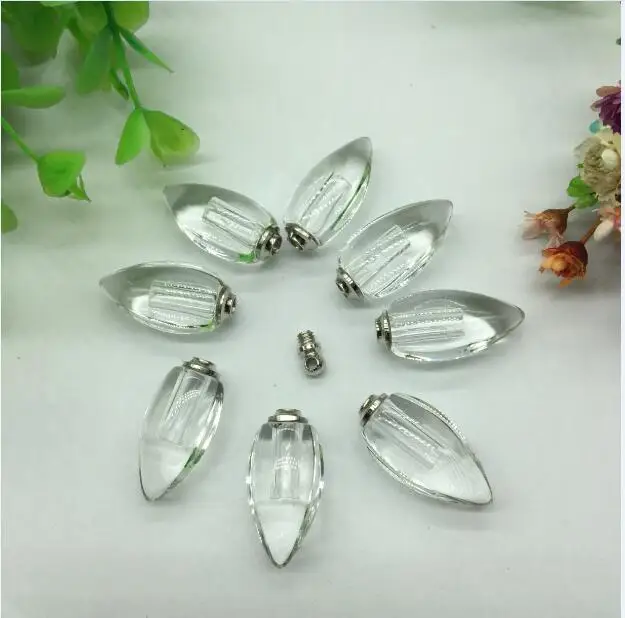 50pcs/lot Crystal Drop Tear Shape Miniature Perfume Vial Bottle Screw Cap Essential Oil Pendant Name on Rice Jewelry Art