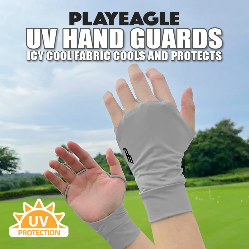 

PLAYEAGLE Sun Protection Gloves Men Women Ice Silk Fingerless UV Hand Guards For Driving Fishing Golfing