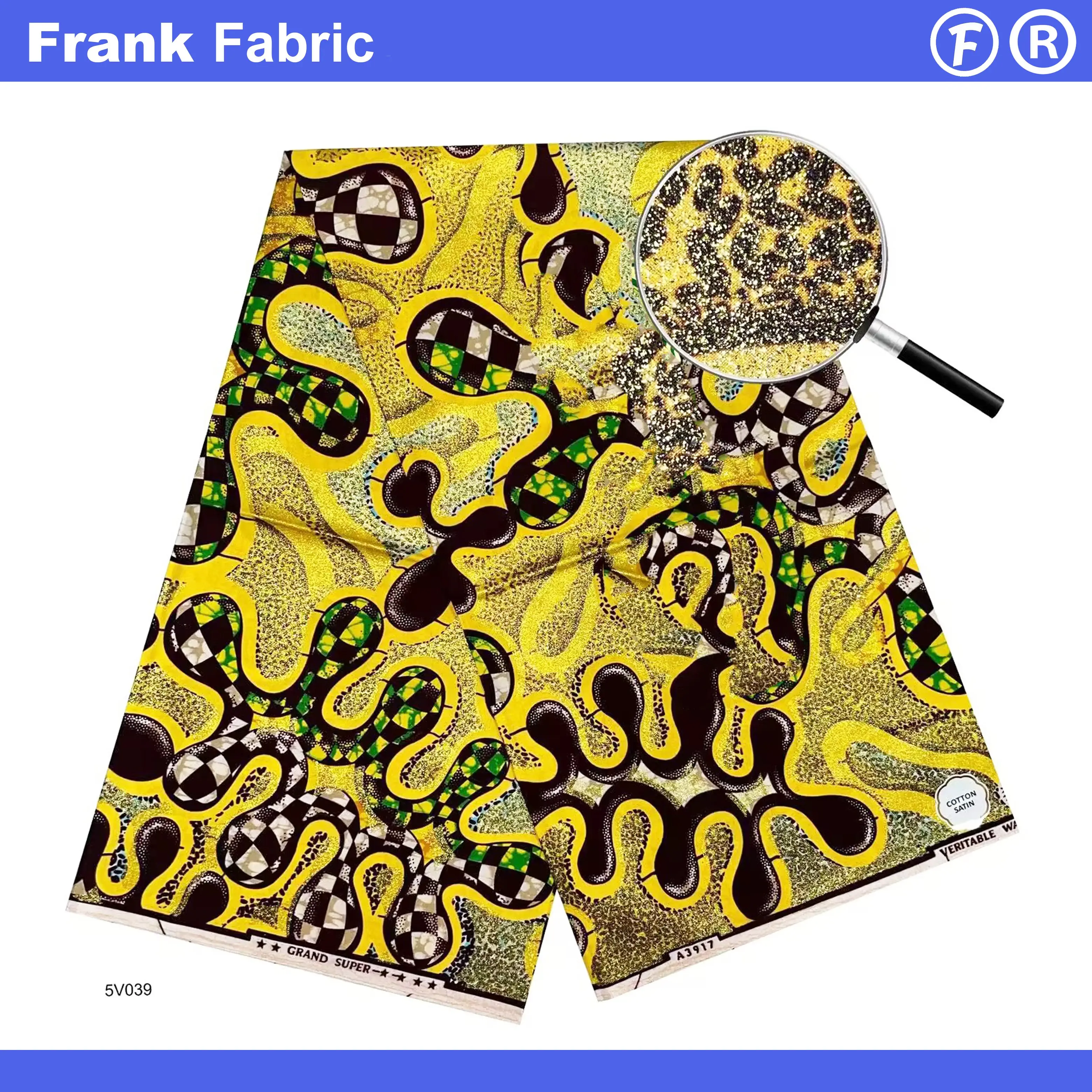 

Grand Super Glitter Glam Hollandais Ankara Dye ткани 6 ярдов мягкая хлопковая ткань с африканским восковым принтом для свадебного платья FF2508.83