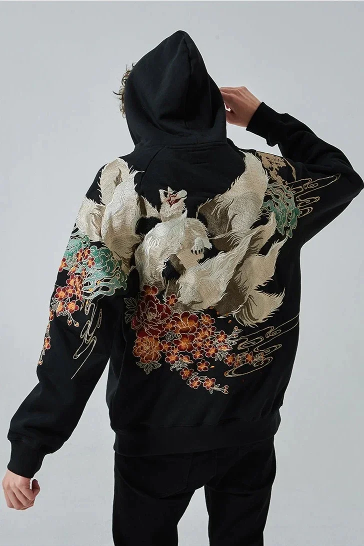 Hochwertige Bestickte Herren- und Damen-Hoodies Harajuku 100% Baumwolle Kapuzenpullover Herbst Langarm Schwarzer Pullover Lose Oberteile – Detail 1