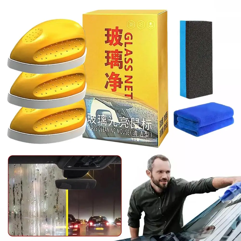 Car Glass Oil Film Mouse Cleaning Brush Send Towel Car Glass Agent Polishing Maintenance Glass Car Anti-fog Cleaner Car Spo L6d7