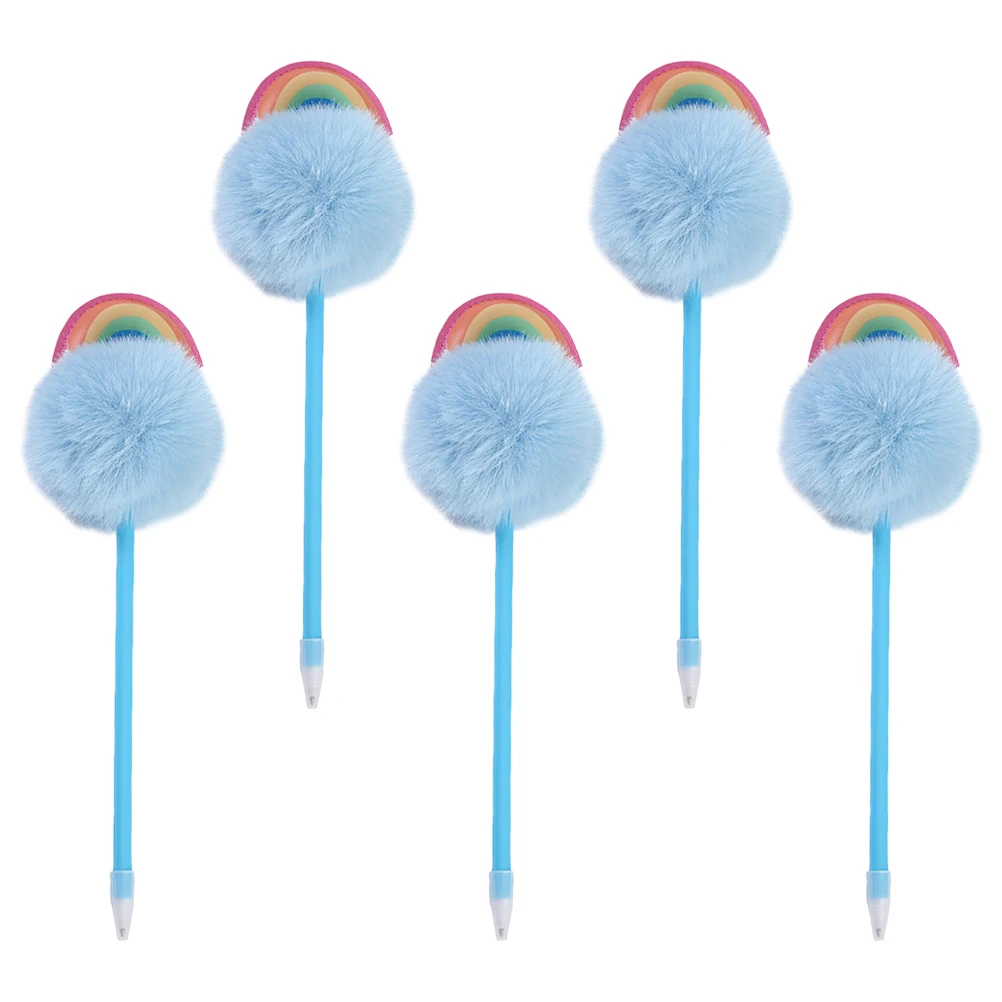 

5 шт., милые шариковые ручки с помпоном, новинка, школьные принадлежности для письма, гладкие чернила, эргономичная ручка, кавайные ручки, школьные принадлежности