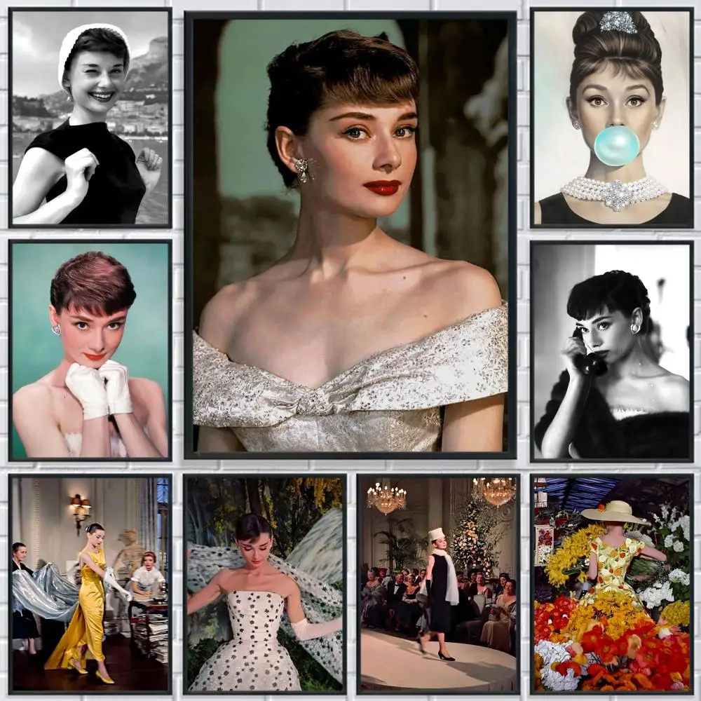 

A-Audrey Hepburn Classic Poster HD Print Personalized Canvas Wall Mural Art Poster Photos for Living Room Home Decor