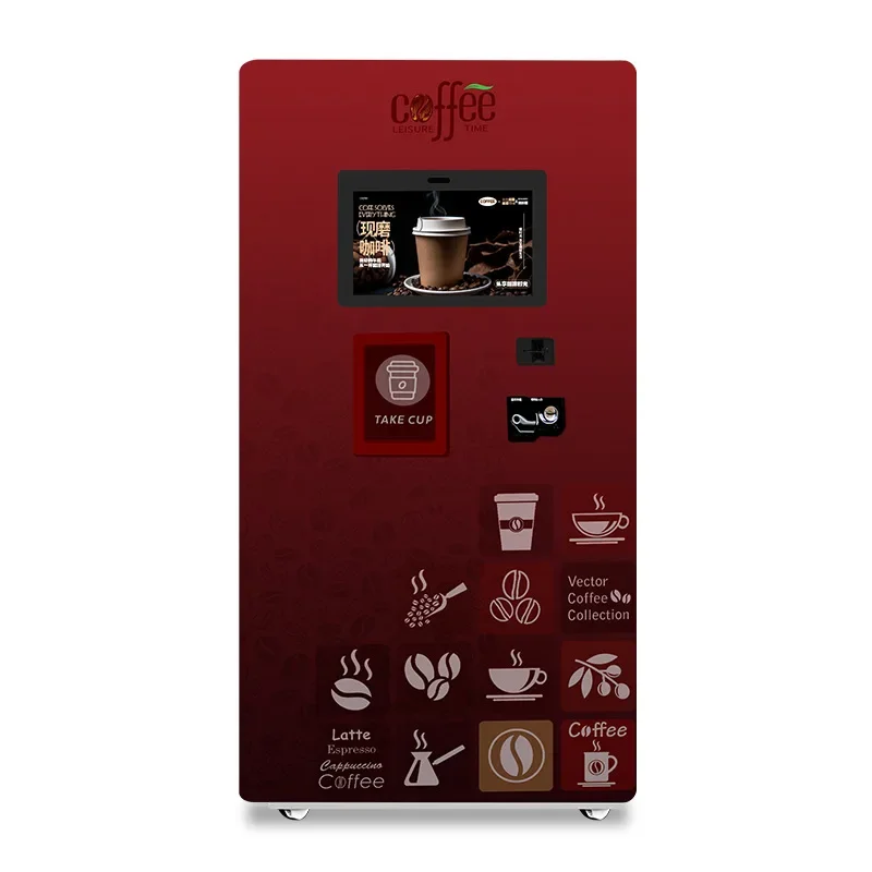 Unmanned self-service 24-hour freshly ground automatic coffee vending machine supports credit card coin withdrawal