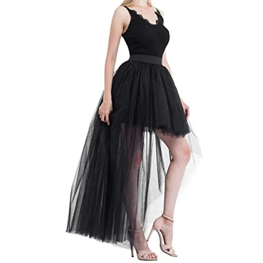 Women Tiered Short Skirts Fluffy Tulle Multi-layer High-Low Petticoat A Line Elastic Waist Underskirt Carnival Party Tutu Skirts