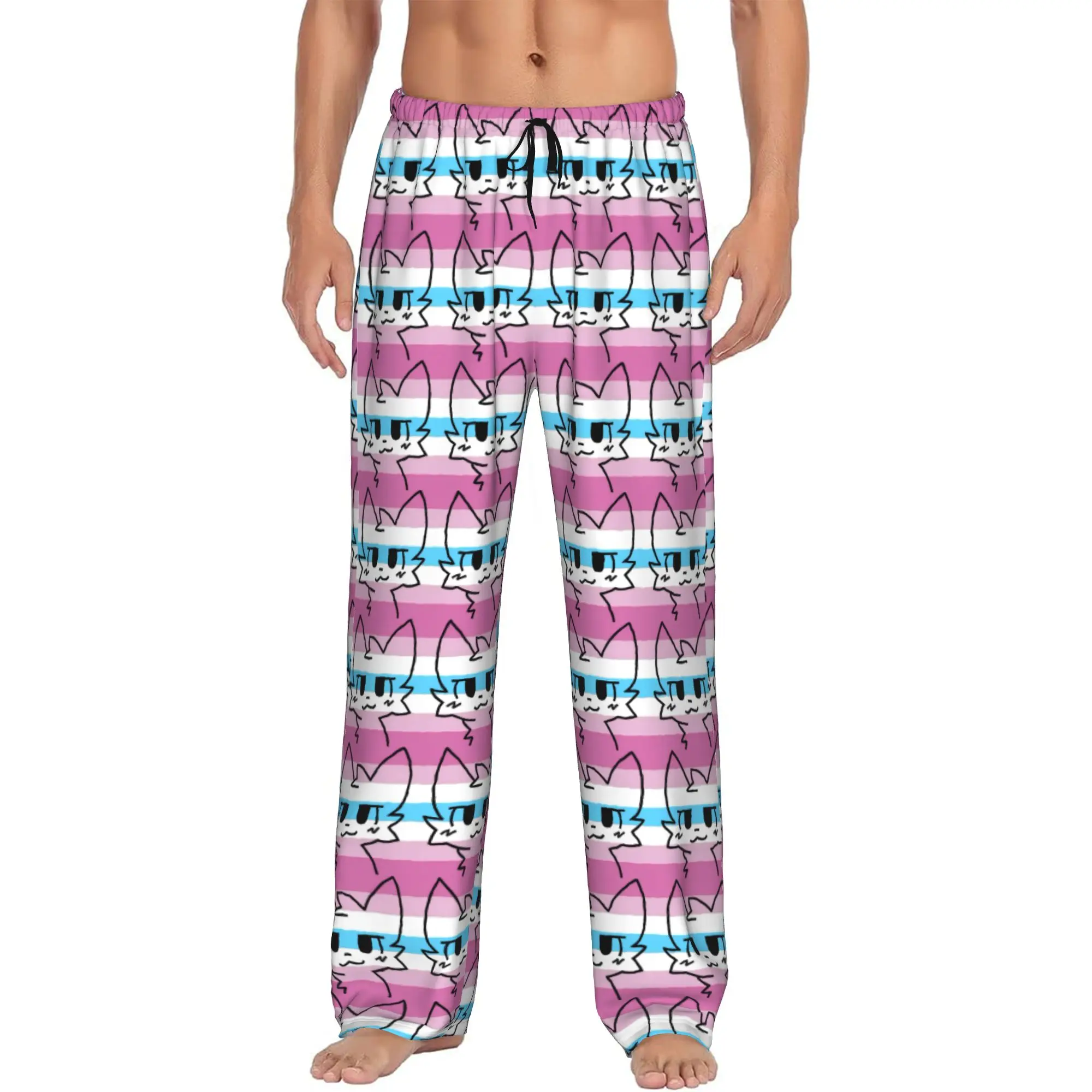 

Custom Boykisser Silly Cat Pajama Pants for Men Cute Cartoon Sleepwear Lounge Sleep Bottoms Stretch with Pockets