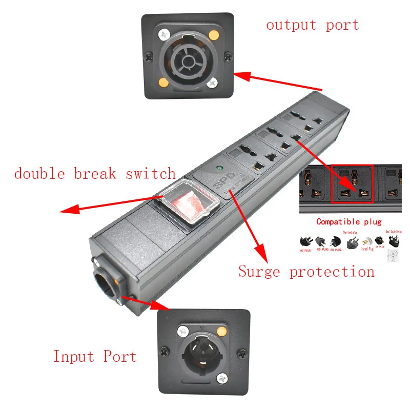 Waterproof Locking Powercon True Connector NAC3FX-W + PowerCon Chassis Connectors NAC3MPX port Universal socket 2-9 output